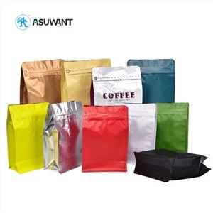Falt Coffee Coffee Bean ถั่วบรรจุถุงบรรจุด้านข้าง gusset ziplock กับวาล์ว