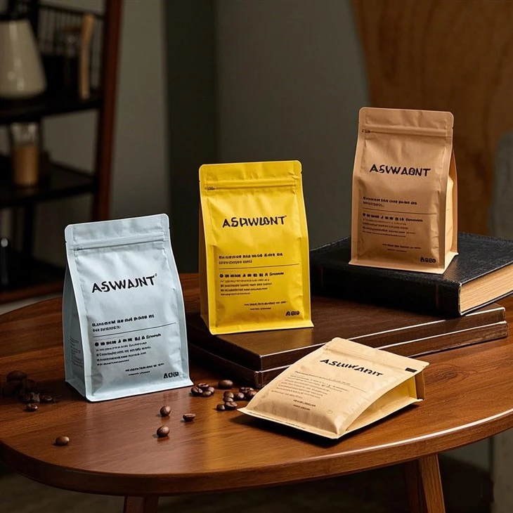 Custom Branded Logo Matte Printed Coffee Bean Packaging Flat Bottom Pouch With Valve