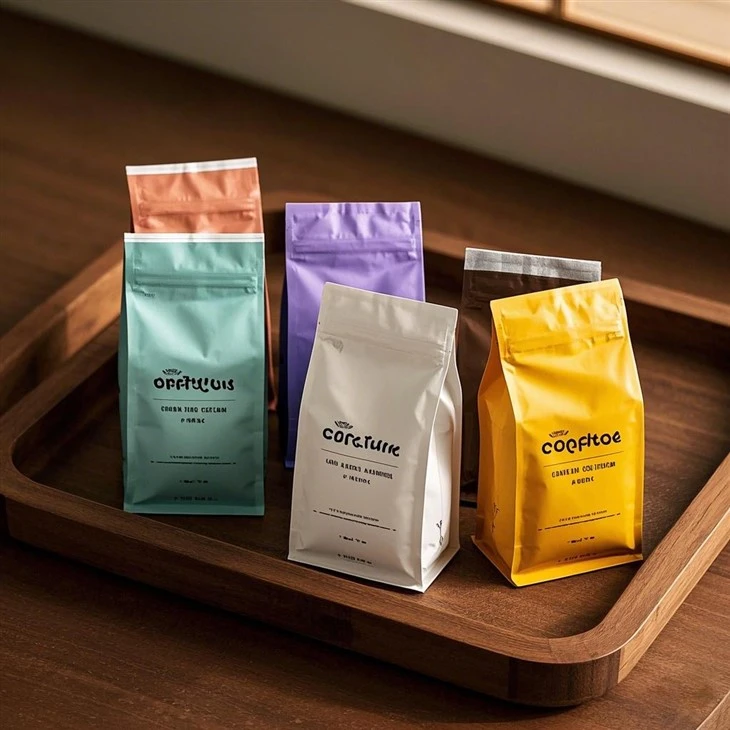 Custom Branded Logo Matte Printed Coffee Bean Packaging Flat Bottom Pouch With Valve