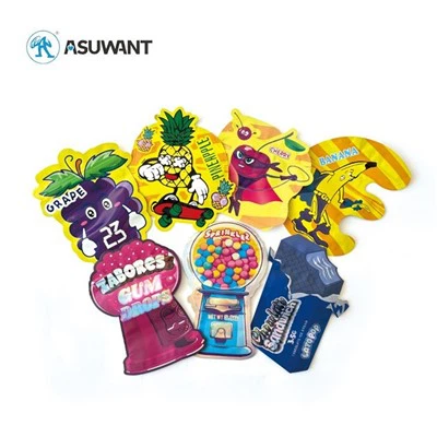 Custom 3.5 พร้อมโลโก้ซิปล็อคพลาสติกบรรจุภัณฑ์โฮโลแกรมถุง mylar รูปร่างผิดปกติเด็ก die die ตัดถุง mylar