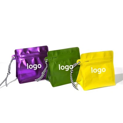 ถุงบรรจุถั่วกาแฟด้านล่างแบนพร้อมวาล์วทางเดียวและซิปที่สามารถปิดผนึกได้จากโรงงานจีน